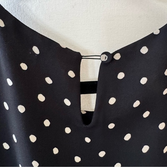 HALSTON Heritage NWT  Dress M -Black & cream Asymmetrical Polka Dot  sleeveless - Picture 9 of 14